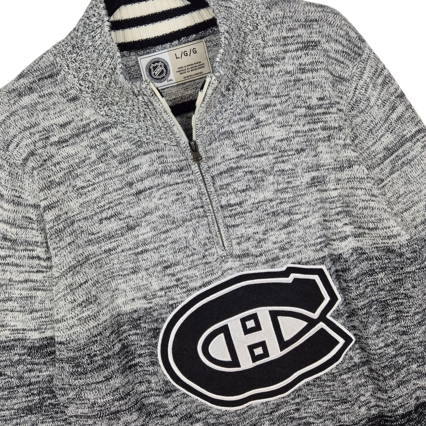 NHL Montreal Canadiens Grey Quarter Zip Knit Sweater Size L