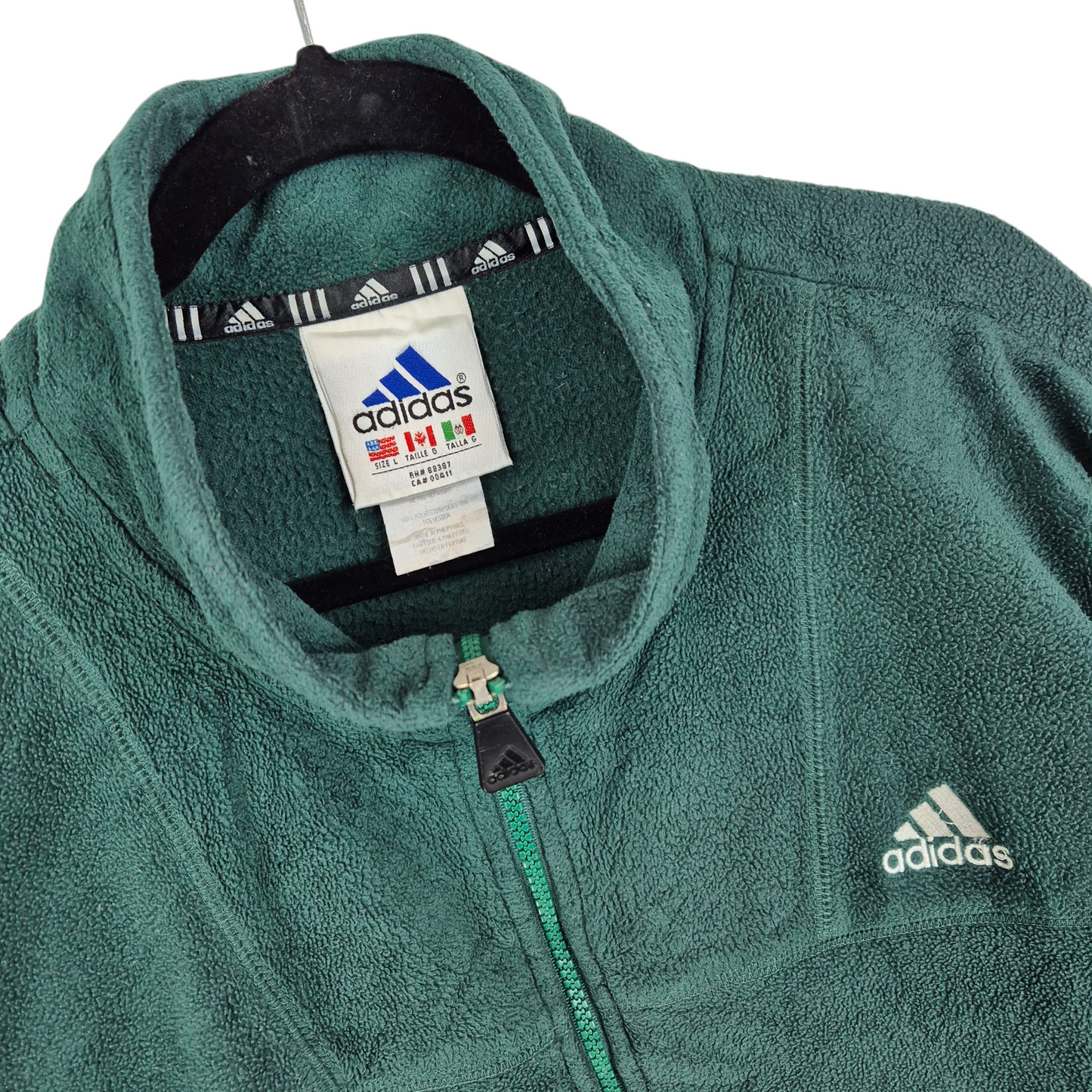 Vintage Adidas 90's Green Fleece Zip Jacket Size L