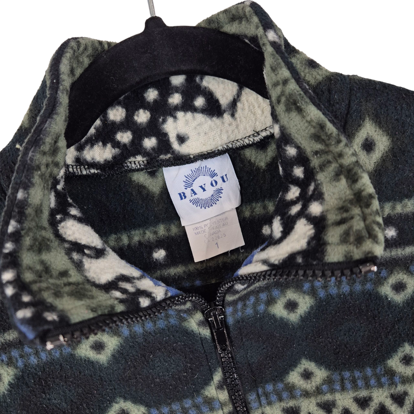Vintage Bayou Canada 80's Green & Blue Tall Fleece Jumper Size M