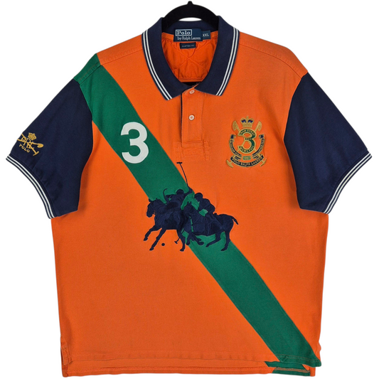 Vintage Polo Ralph Lauren 90's Orange Embroidered Cotton Polo Shirt Size 2XL