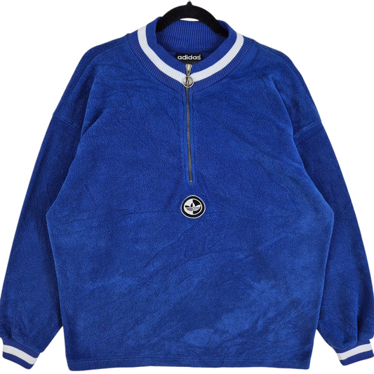 Vintage Adidas 80's Blue Quarter Zip Fleece Jumper Size L
