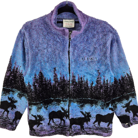 Caribou Crossings Alaska Womens Blue & Purple Fleece Zip Jumper Size S