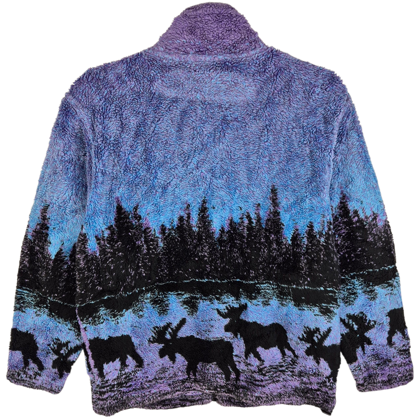Caribou Crossings Alaska Womens Blue & Purple Fleece Zip Jumper Size S