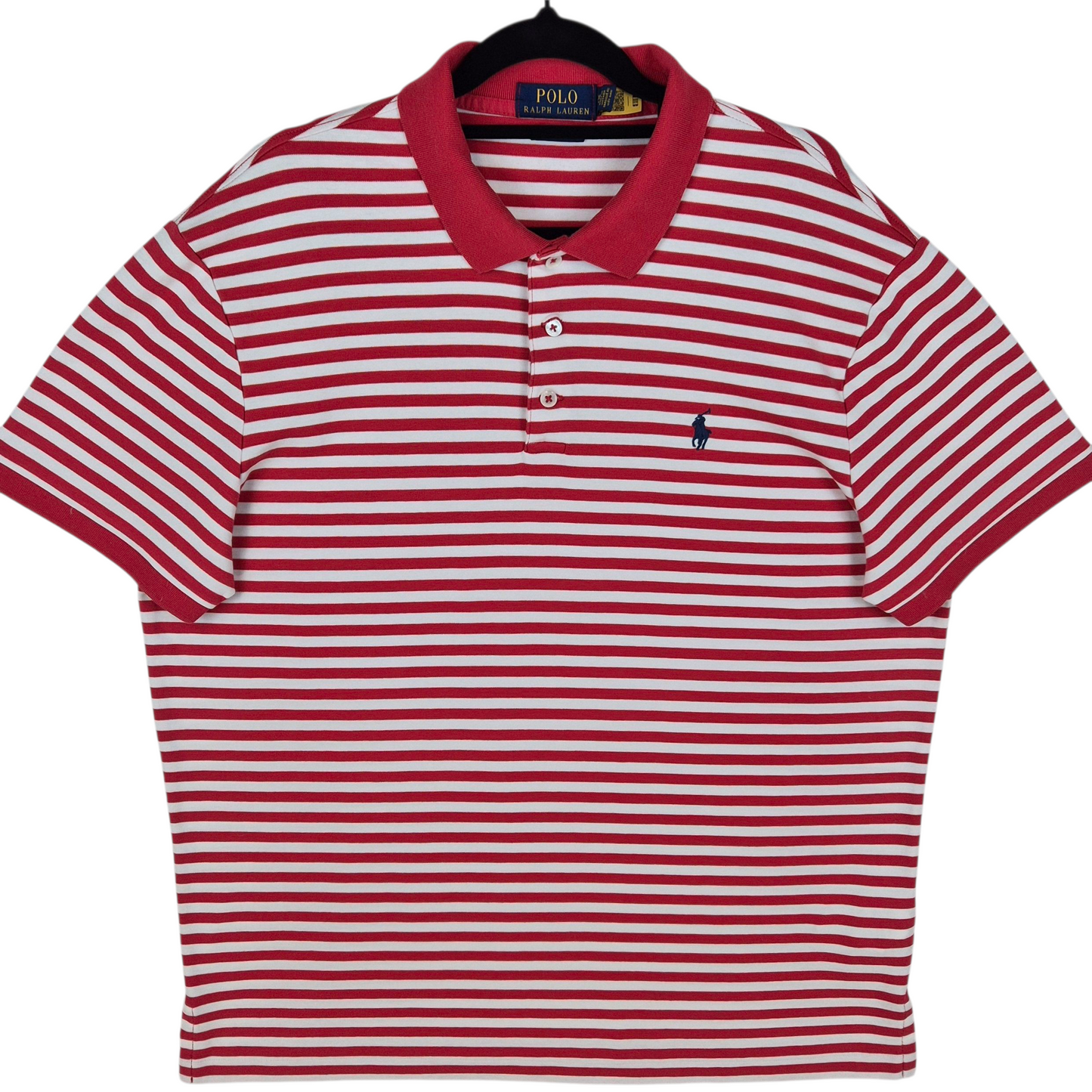 Polo Ralph Lauren Red & White Striped Custom Slim Fit Stretch Cotton Polo Shirt Size XL