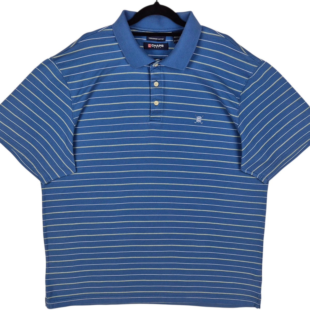 Chaps Golf Blue Striped Mercerized Cotton Polo Shirt Size XL