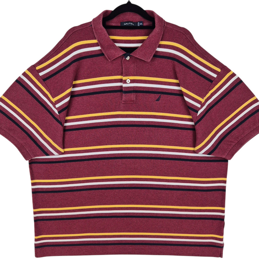 Nautica Burgundy Striped Stretch Cotton Polo Shirt Size 2XL