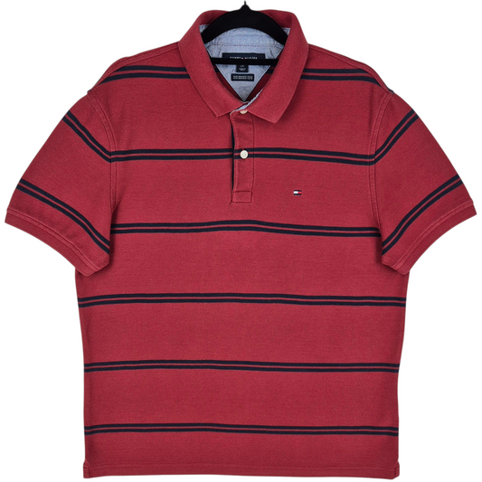 Tommy Hilfiger Burgundy Striped Performance Pique Polo Shirt Size L