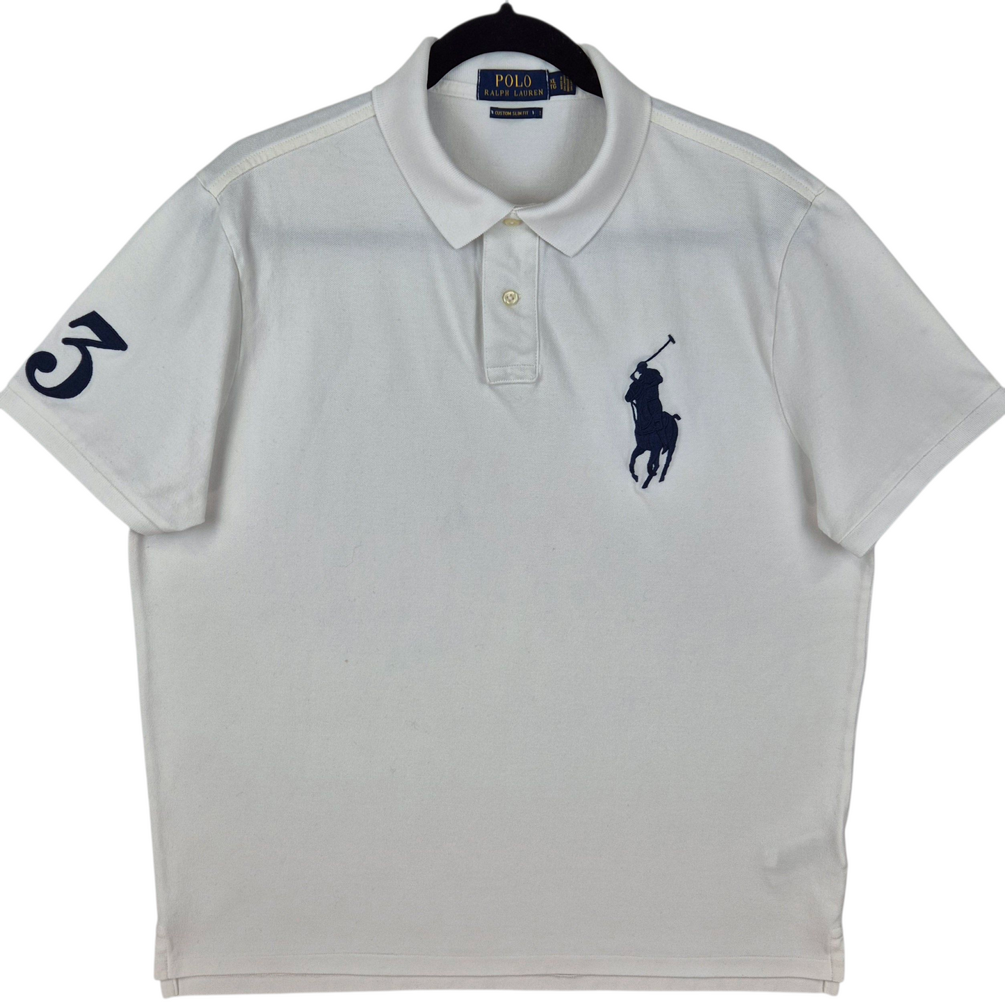 Polo Ralph Lauren White Custom Slim Fit Big Pony Embroidered Cotton Polo Shirt Size XL