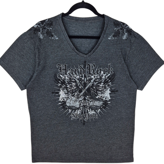 Hard Rock Cafe New York Grey V Neck Tee Shirt Size XL
