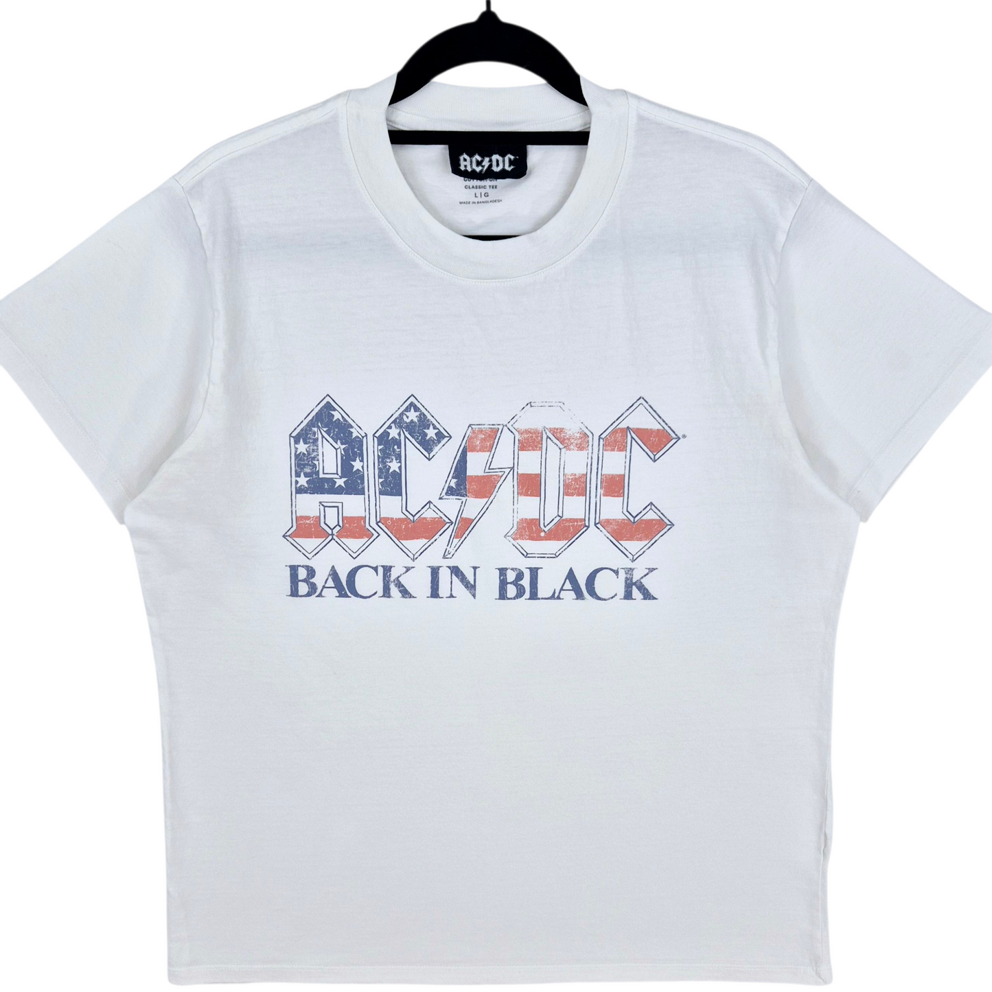 ACDC Back in Black White Cotton Tee Shirt Size L
