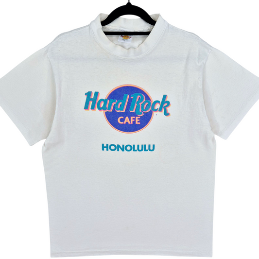 Vintage Hard Rock Cafe Honolulu 80's Cream White Single Stitch Tee Shirt Size L