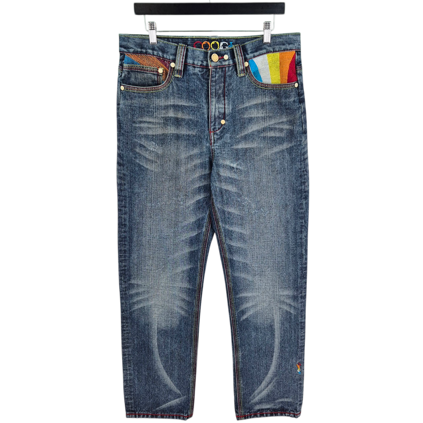Vintage Coogi Jeans Colourful Embroidered Straight Leg Denim W33