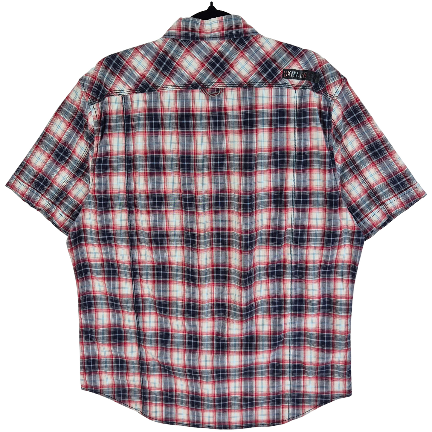 DKNY Jeans Red & Blue Checkered Short Sleeve Button Shirt Size L