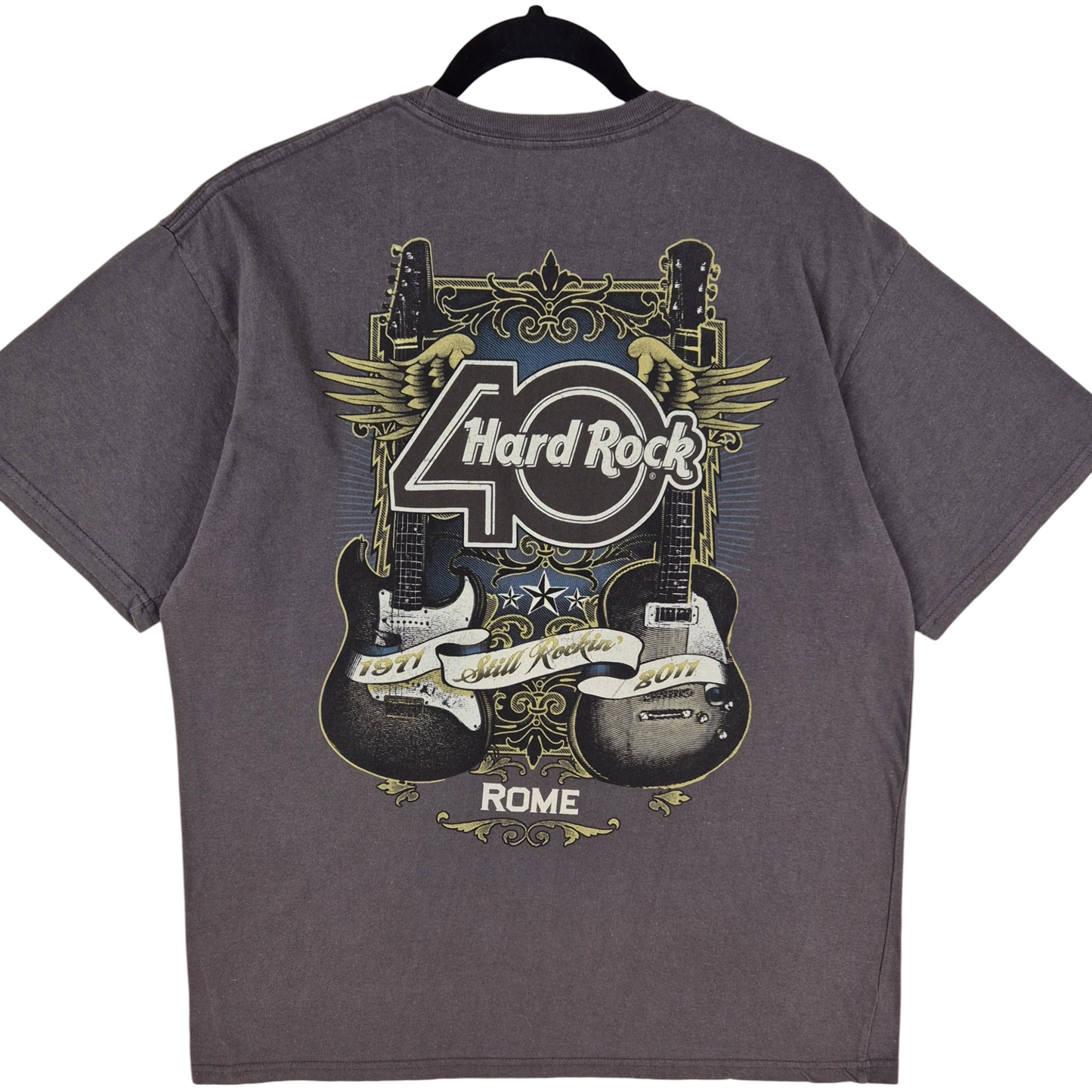 Hard Rock Cafe Rome Grey 40 Year Anniversary Cotton Tee Shirt Size L