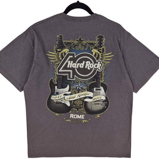 Hard Rock Cafe Rome Grey 40 Year Anniversary Cotton Tee Shirt Size L