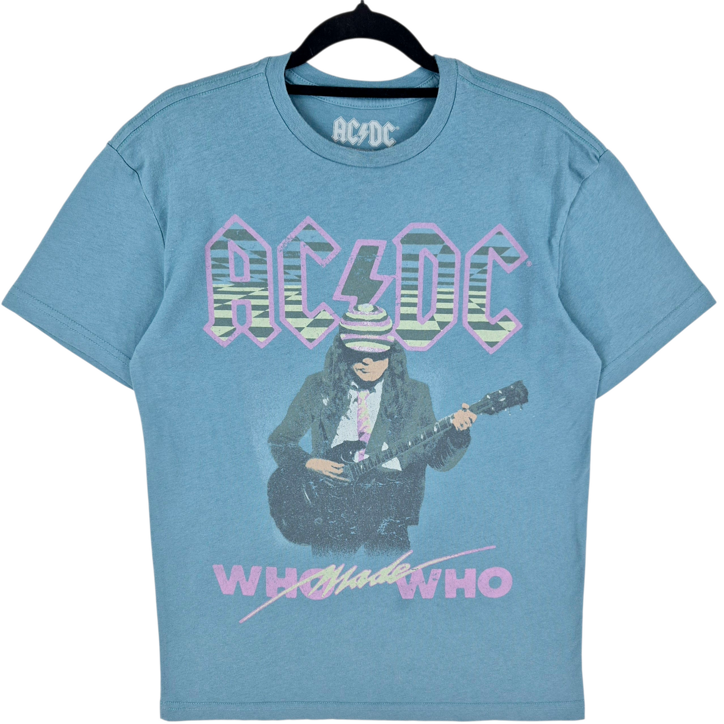 ACDC Who Made Who Aqua Blue Stretch Tee Shirt Size XS