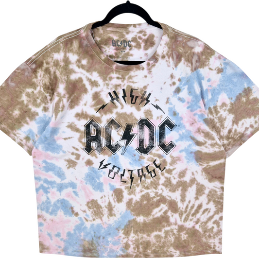 ACDC High Voltage Brown Tie Dye Cotton Tee Shirt Size M