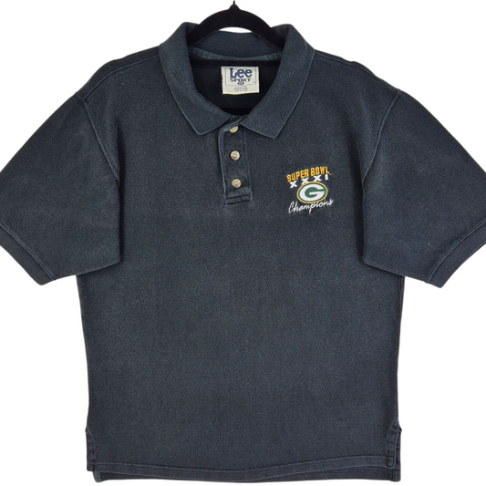 Vintage Lee Sport 1997 Green Bay Packers Black Super Bowl Polo Shirt Size M