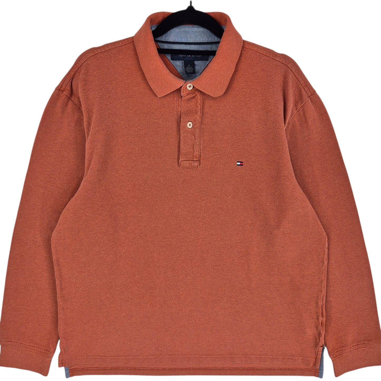 Tommy Hilfiger Orange Long Sleeve Cotton Polo Shirt Size M