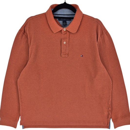 Tommy Hilfiger Orange Long Sleeve Cotton Polo Shirt Size M