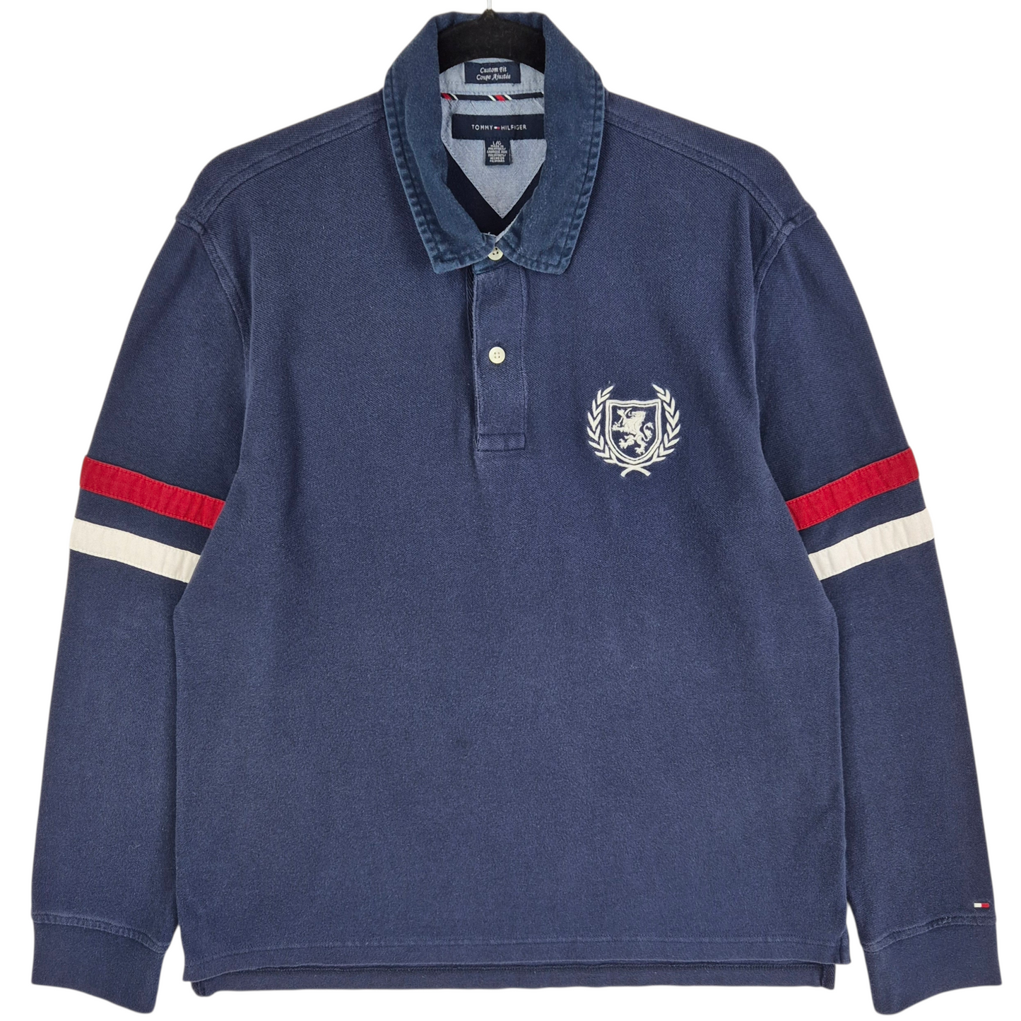 Tommy Hilfiger Dark Blue Custom Fit Long Sleeve Rugby Polo Shirt Size L