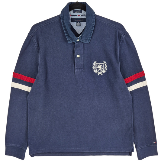 Tommy Hilfiger Dark Blue Custom Fit Long Sleeve Rugby Polo Shirt Size L