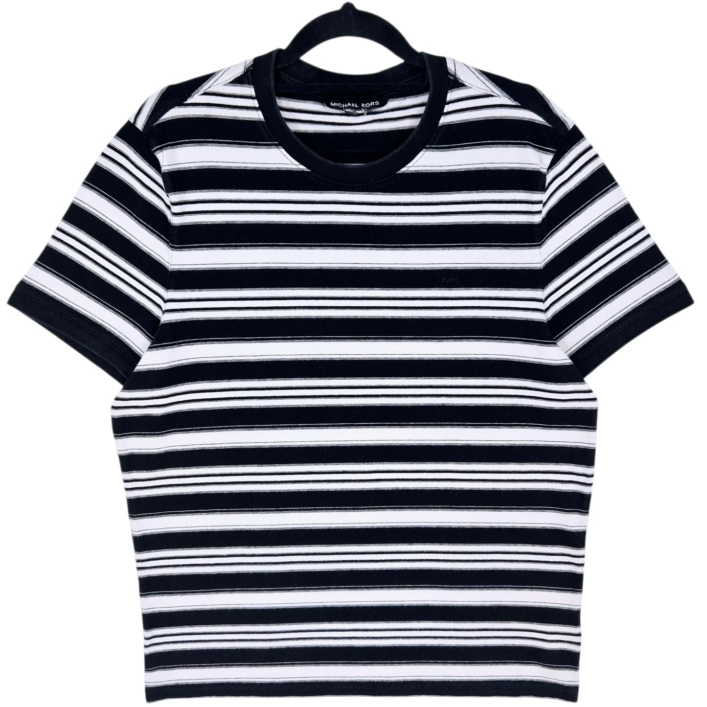 Michael Kors Black & White Striped Cotton Tee Shirt Size M