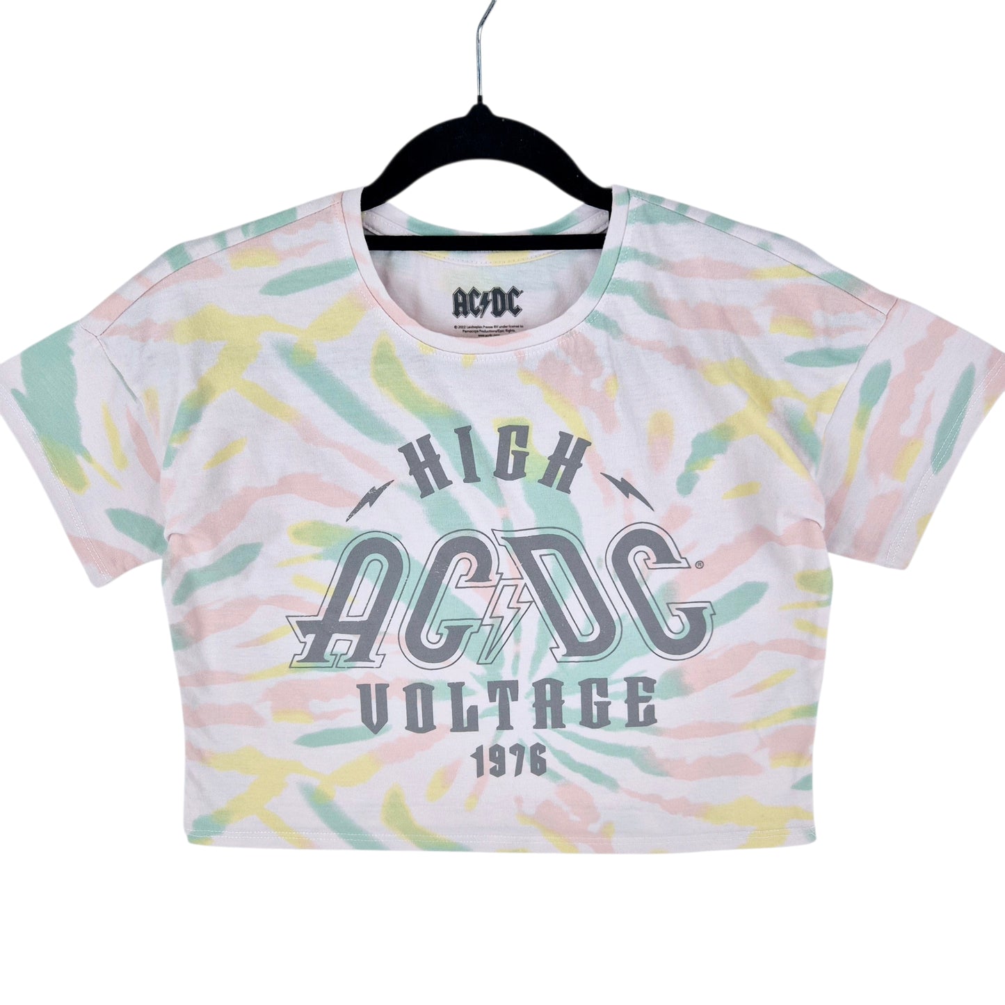 ACDC High Voltage Womens Light Pink Tie Dye Cotton Crop Tee Shirt Size M