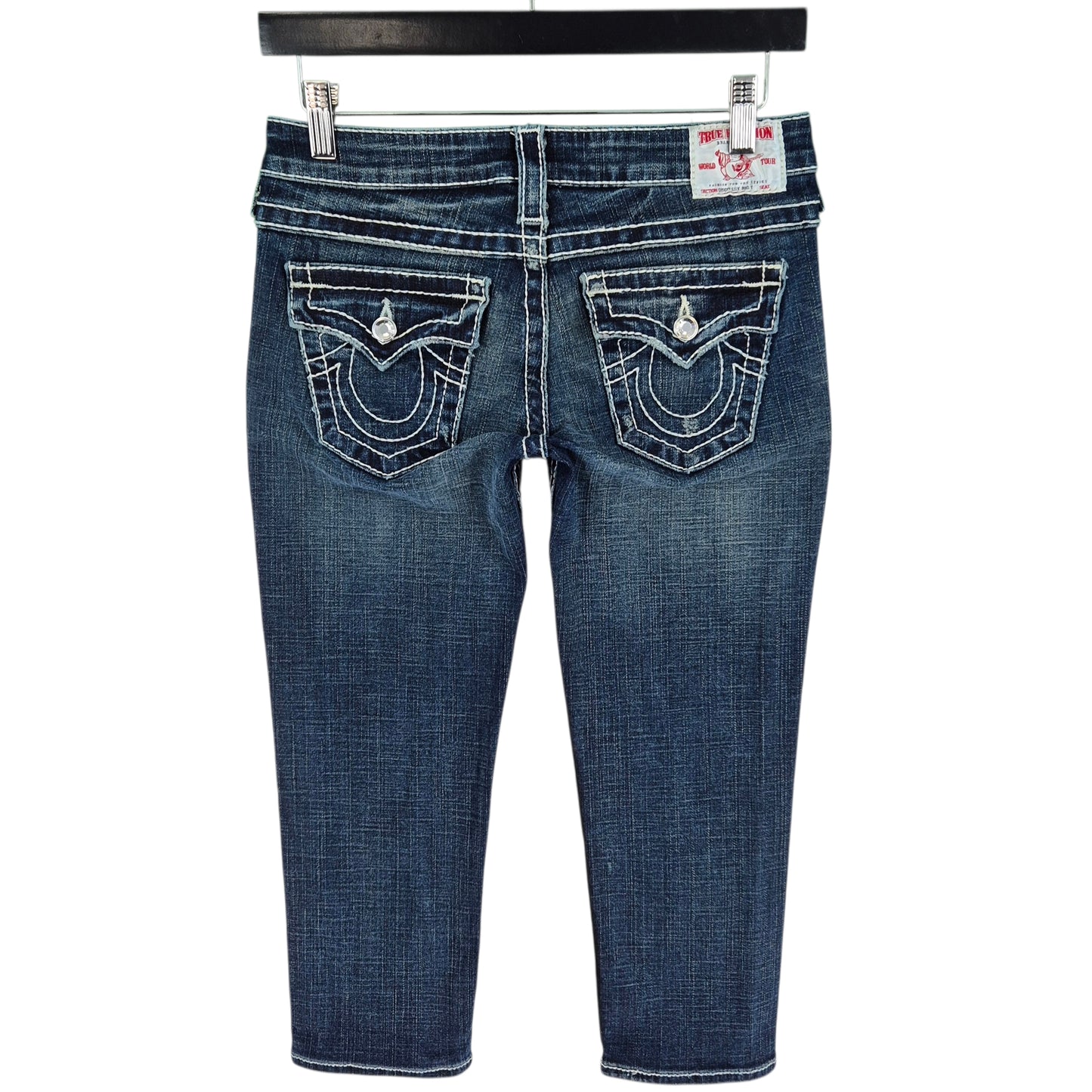 Vintage True Religion Jeans Womens Dark Blue Three Quarter Denim Shorts W27