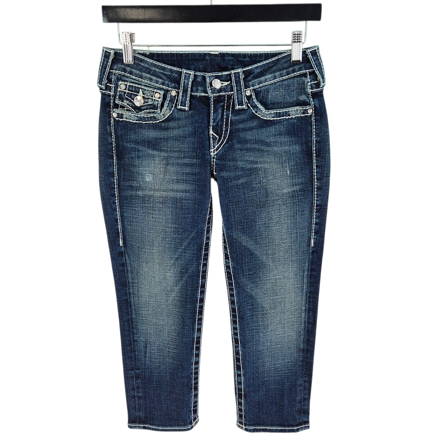 Vintage True Religion Jeans Womens Dark Blue Three Quarter Denim Shorts W27