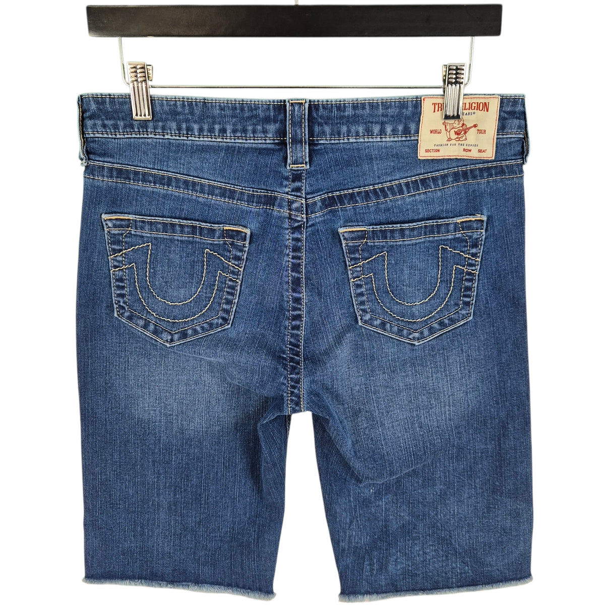 True Religion Blue Riley Mid Rise Bermuda Stretch Denim Shorts W29