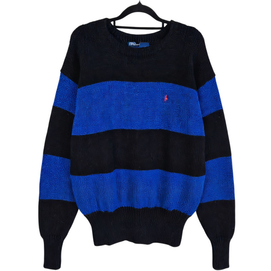 Vintage Polo Ralph Lauren 90's Black & Blue Heavy Wool Knit Sweater Size M