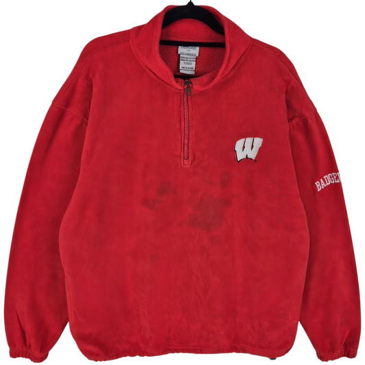 Vintage Wisconsin Badgers 90's Red Quarter Zip Fleece Jumper Size L
