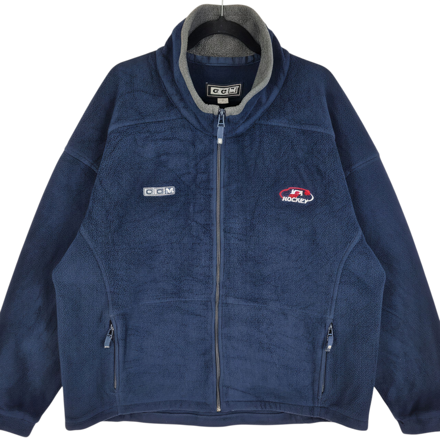 Vintage CCM USA Hockey 90's Dark Blue Fleece Zip Jumper Size XL