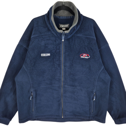 Vintage CCM USA Hockey 90's Dark Blue Fleece Zip Jumper Size XL