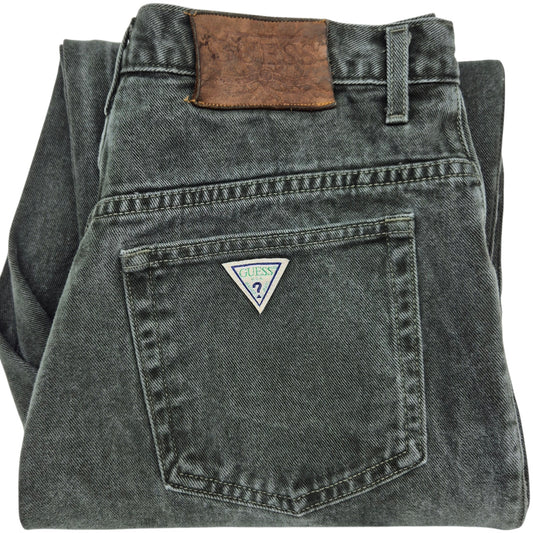 Vintage Guess Jeans 90's Khaki Green Heavy USA Made Tapered Denim W32