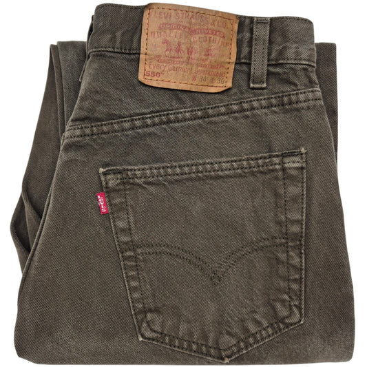 Vintage Levis 550 Jeans 90's Olive Green Loose Tapered USA Made Denim W32
