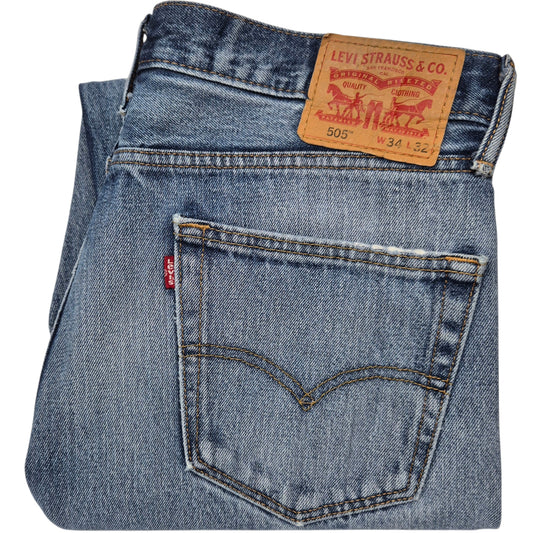 Levis 505 Jeans Blue Heavy Rigid Regular Fit Straight Leg Denim W35