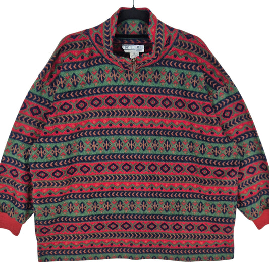 Vintage PK Elliot Sport 90's Red & Green Oversized Fleece Jumper Size S