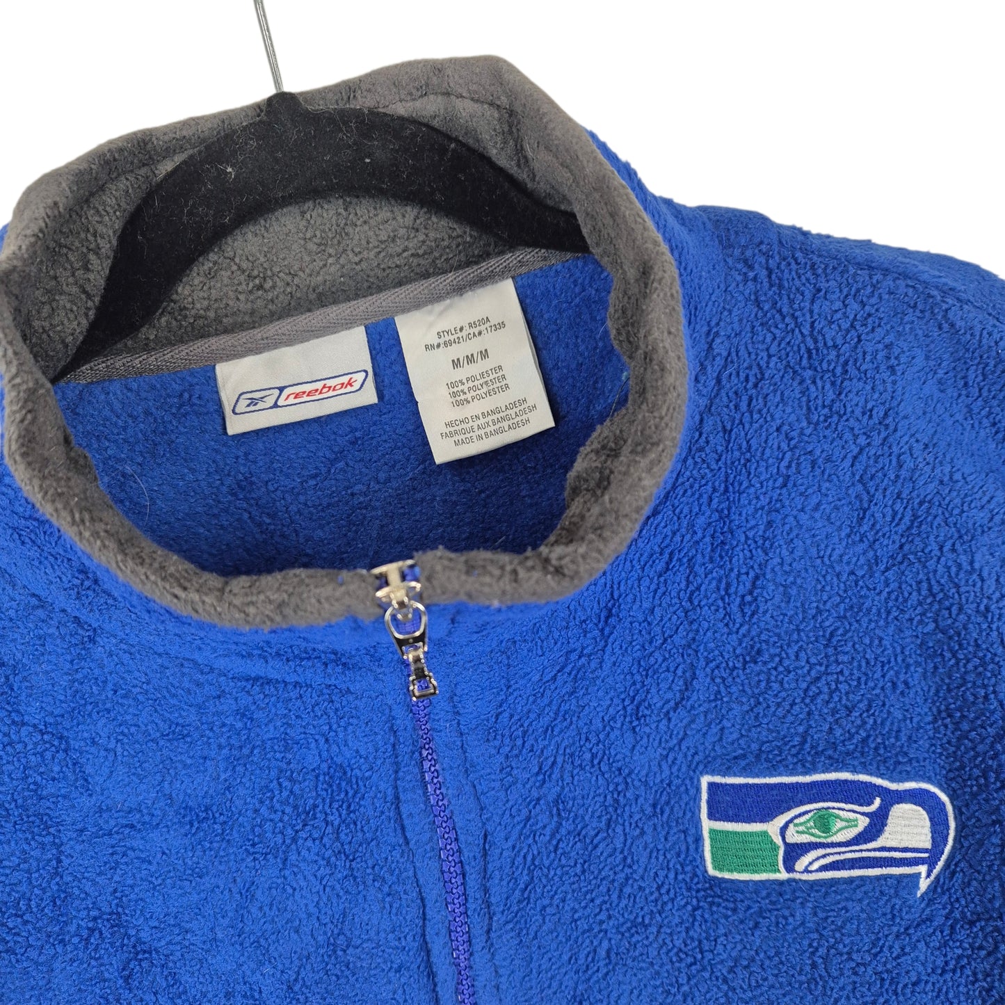 Vintage Reebok 2000's NFL Seattle Seahawks Blue Quarter Zip Fleece Jumper Size M