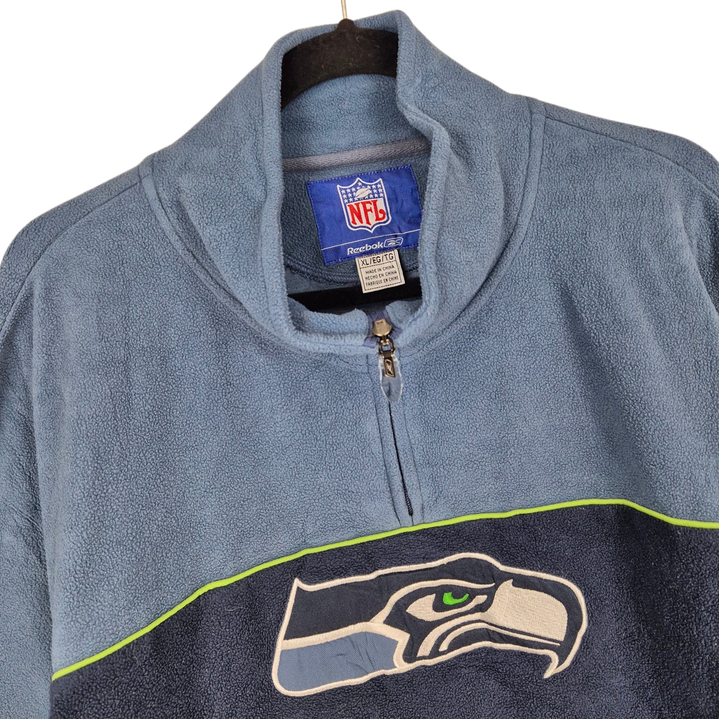 Vintage Reebok NFL Seattle Seahawks Blue Quarter Zip Fleece Jumper Size XL