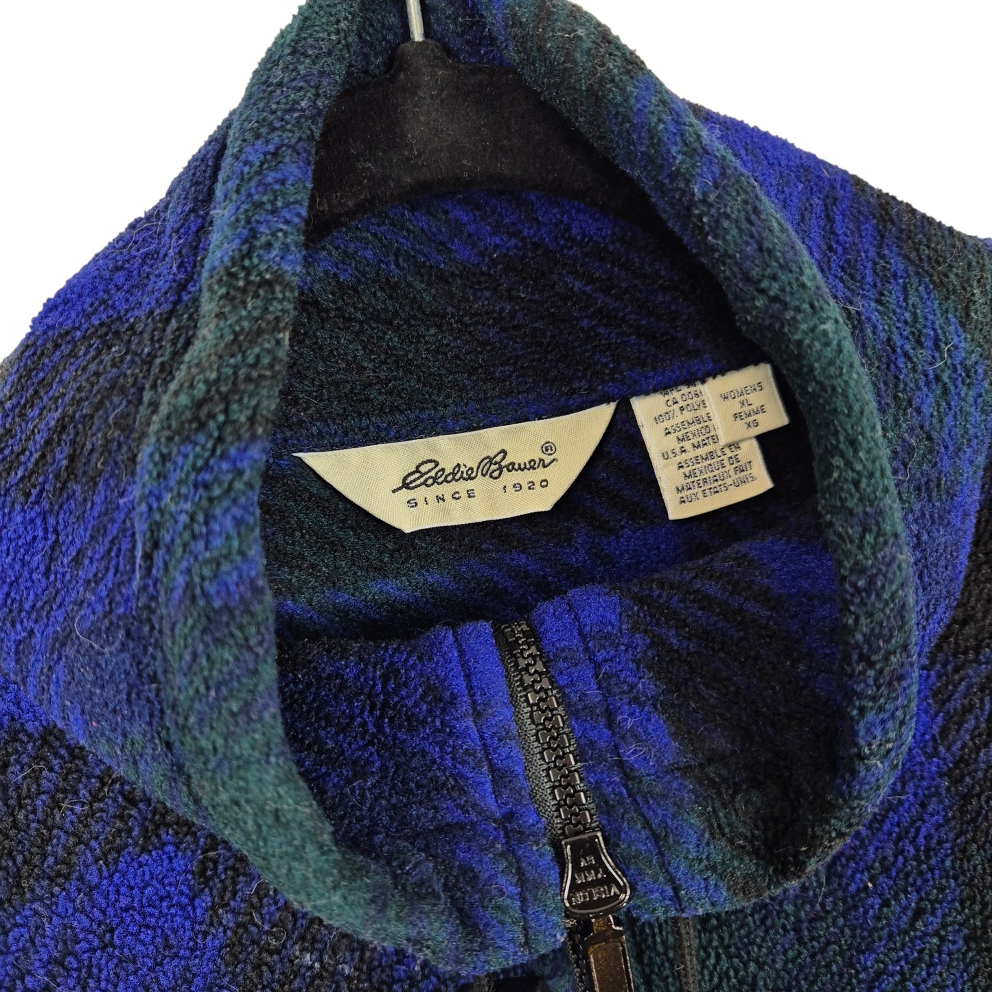 Vintage Eddie Bauer 90's Womens Green & Blue Oversized Fleece Jumper Size XL