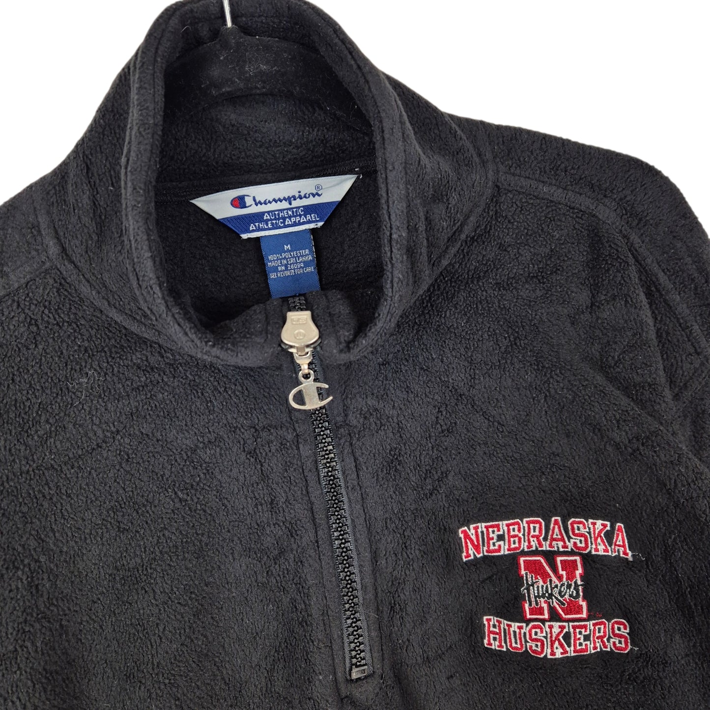 Vintage Champion Nebraska Huskers 80's Black Quarter Zip Fleece Jumper Size M