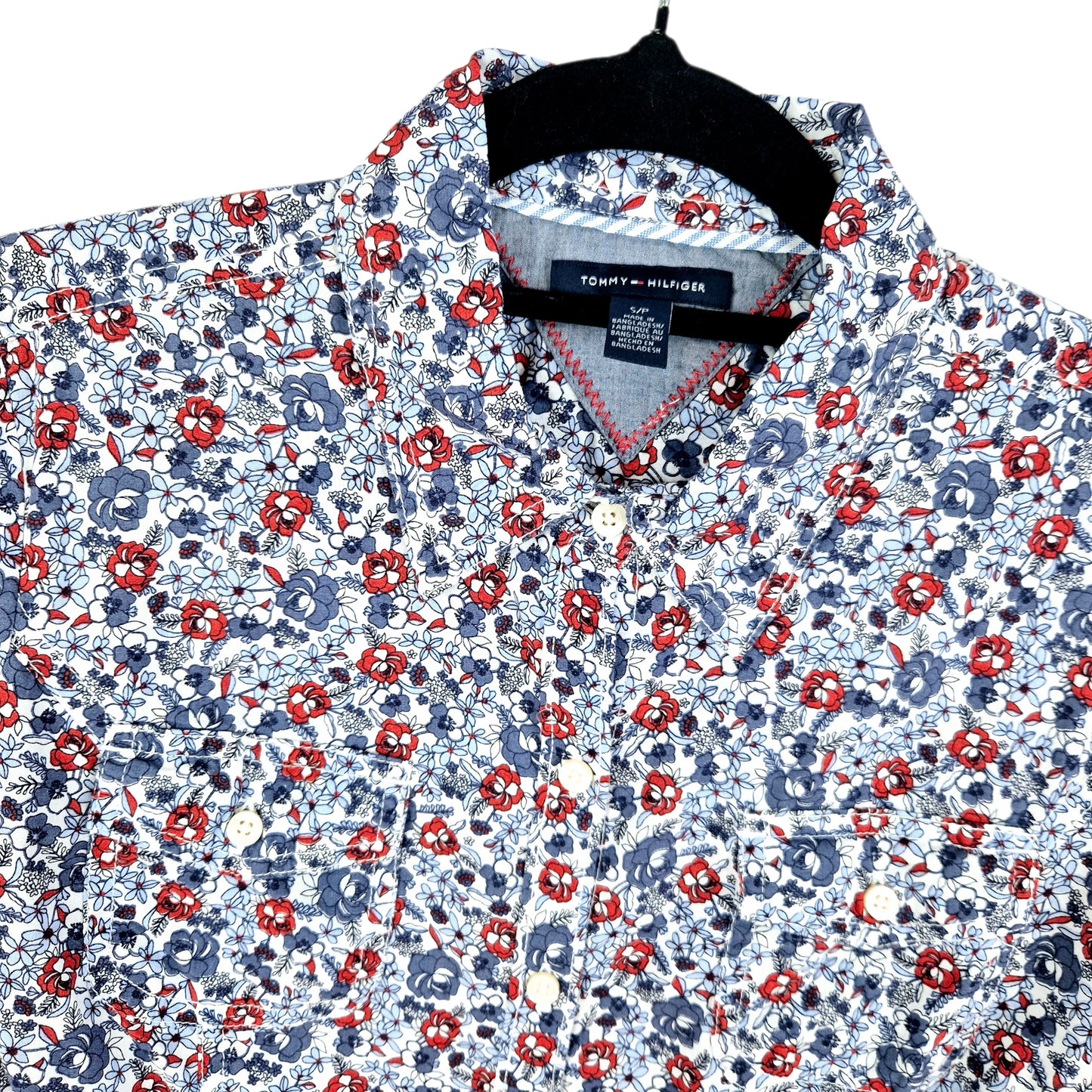 Tommy Hilfiger Womens Blue Red & White Floral Long Sleeve Button Shirt Size S