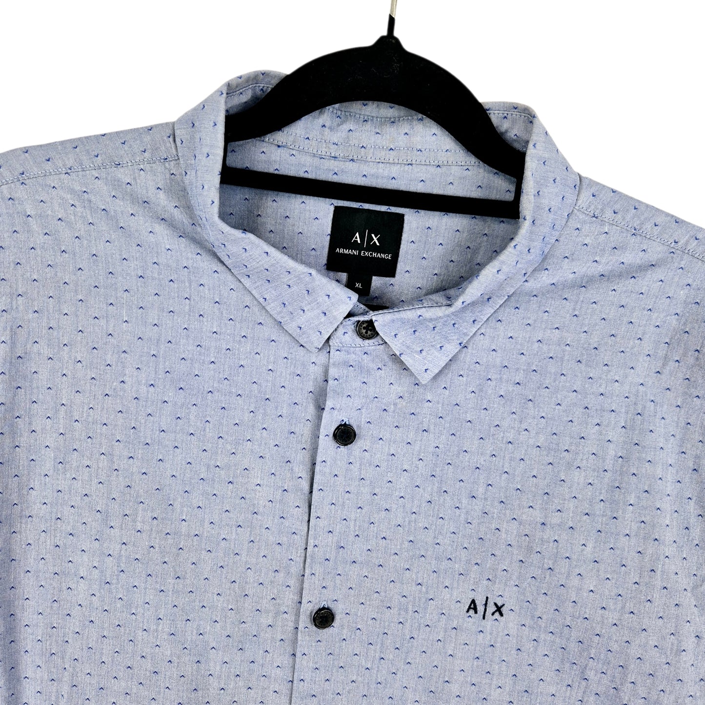 Armani Exchange Steel Blue Slim Fit Short Sleeve Button Shirt Size XL