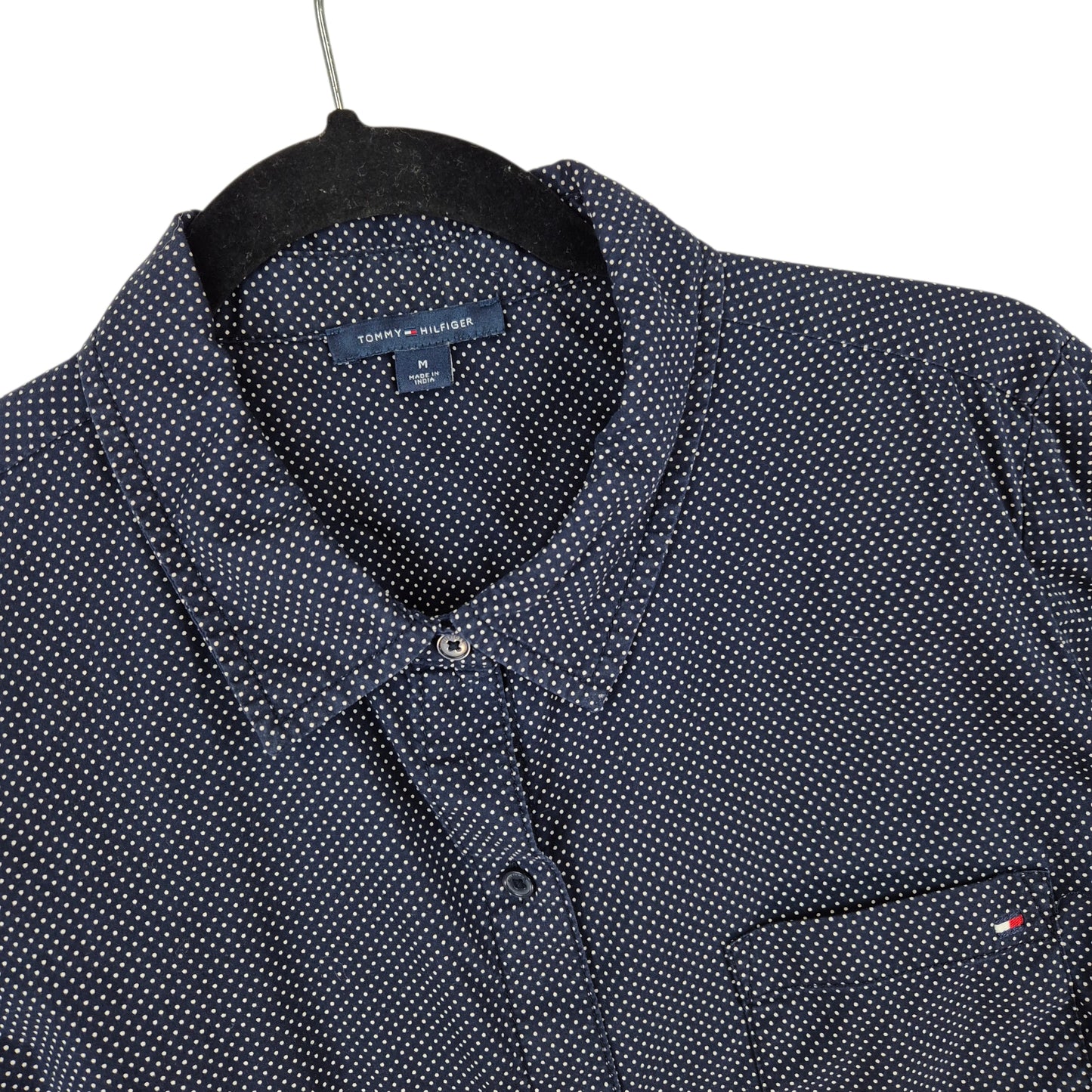 Tommy Hilfiger Womens Dark Blue Spotted Long Sleeve Button Shirt Size M