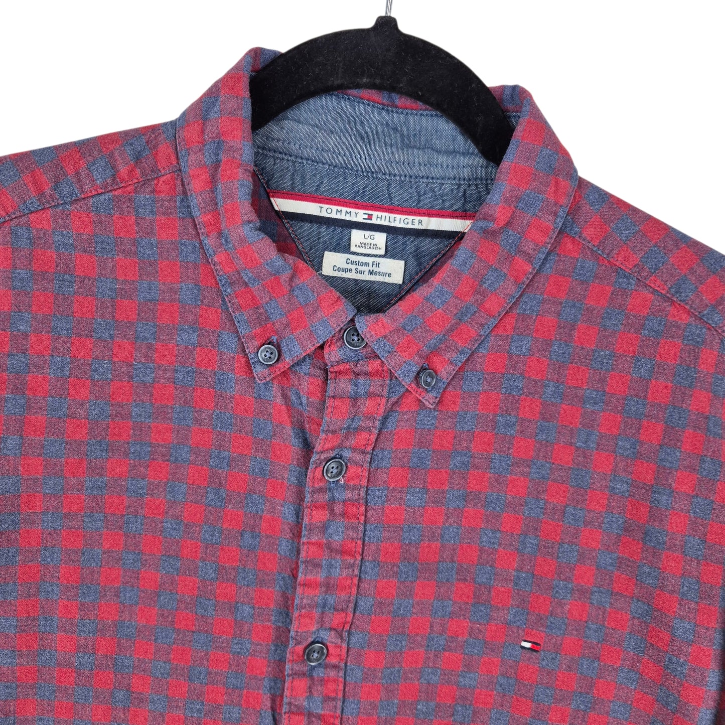 Tommy Hilfiger Red & Grey Checkered Custom Fit Dress Shirt Size L