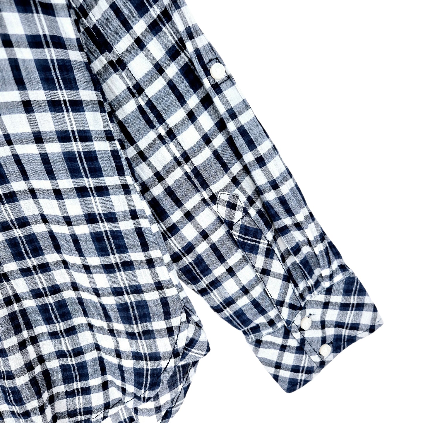 Tommy Hilfiger Womens Blue & White Checkered Linen Button Shirt Size M