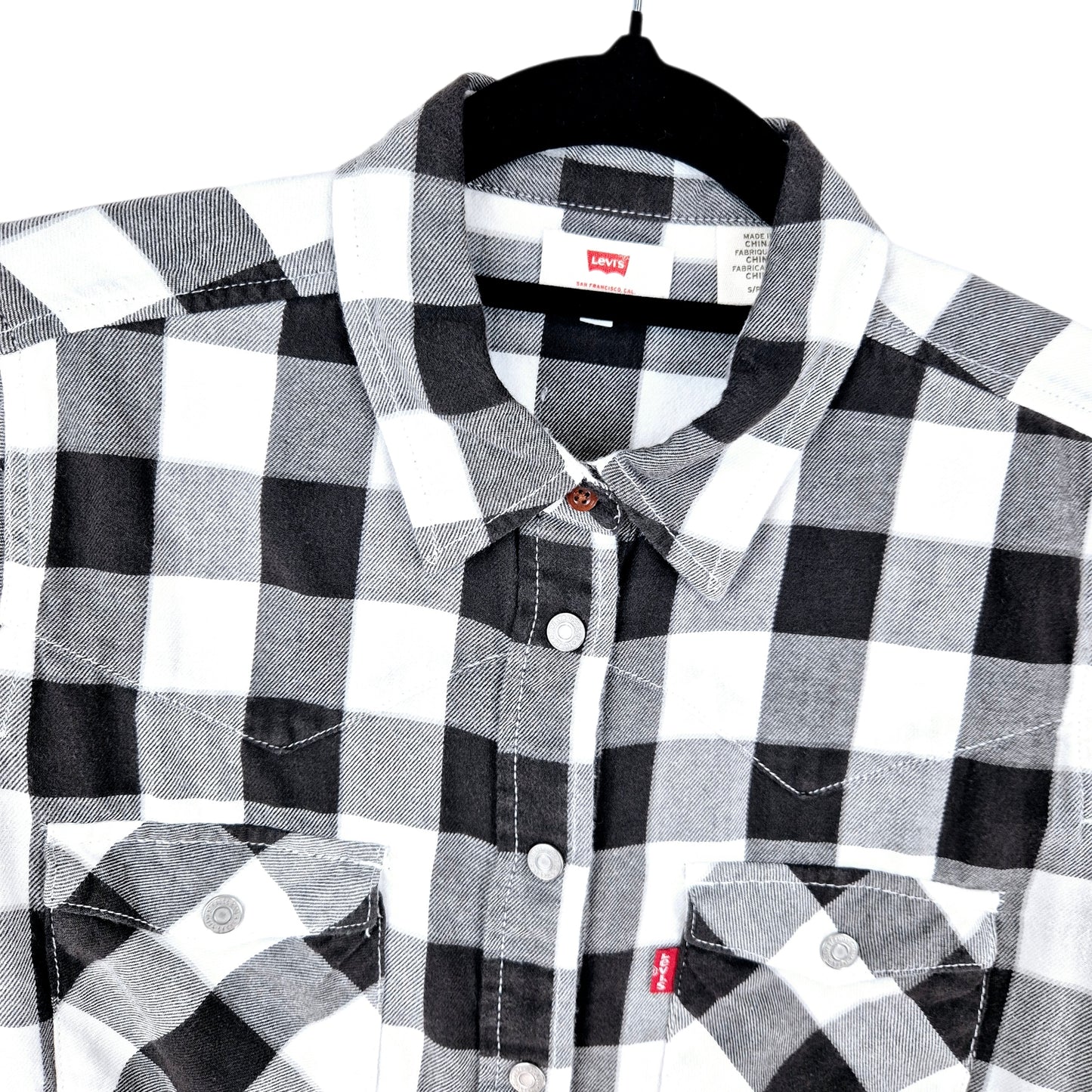 Levis MLB Chicago White Sox Womens Black Checkered Button Shirt Size S