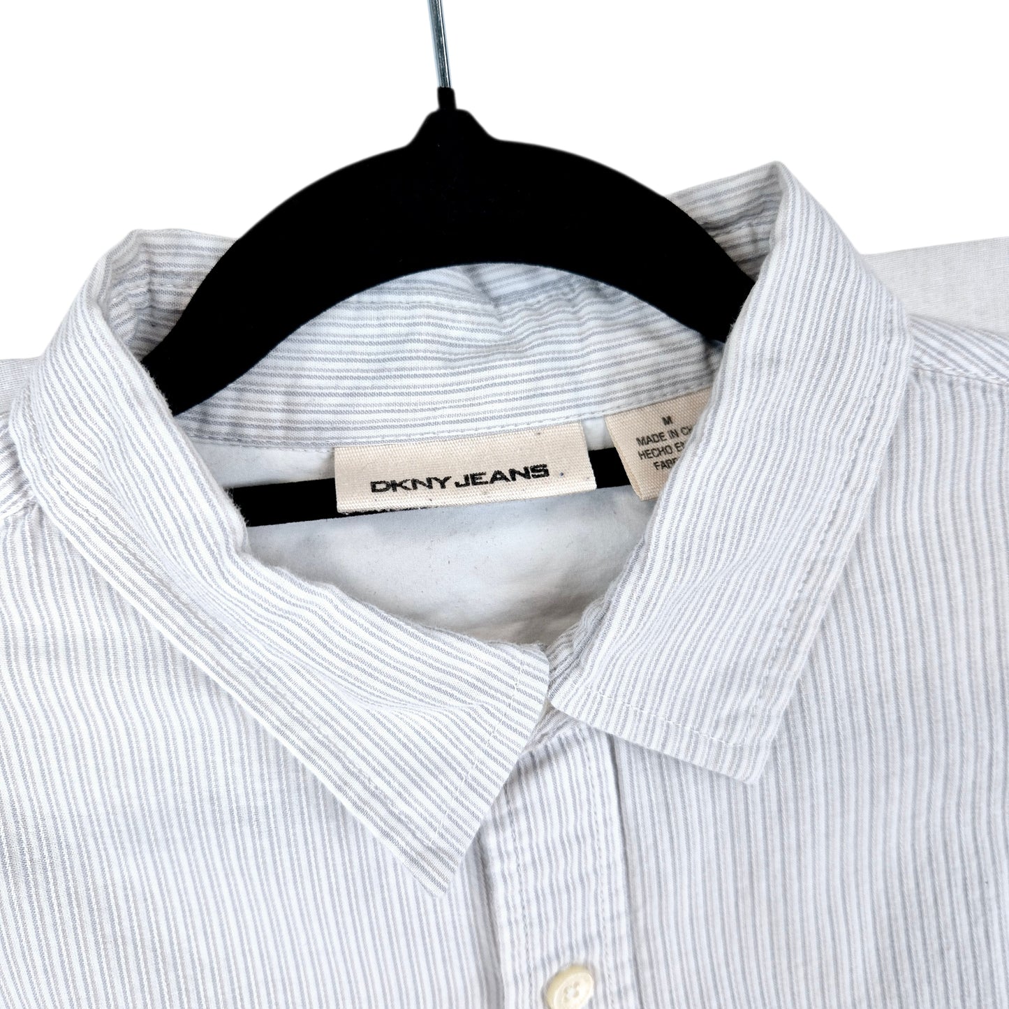 DKNY White Striped Textured Dress Shirt Size M